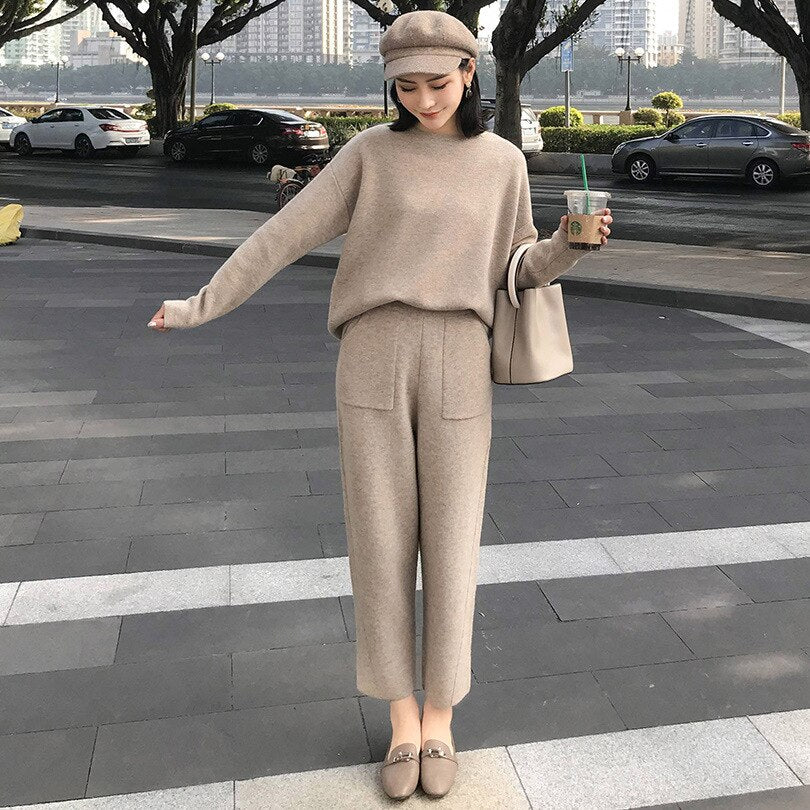Korean Style Knitted High Waist Pantalones Strech Para Mujeres For